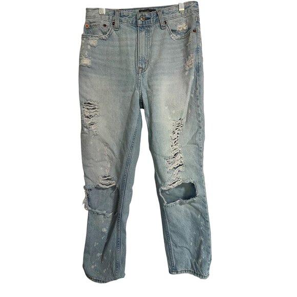 Abercrombie & Fitch Annie High Rise Girlfriend Jeans Womens Sz 25 0s Distressed - Picture 1 of 9